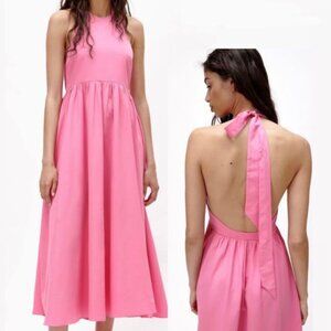Zara Poplin Halter Midi Dress, Pink, Size M